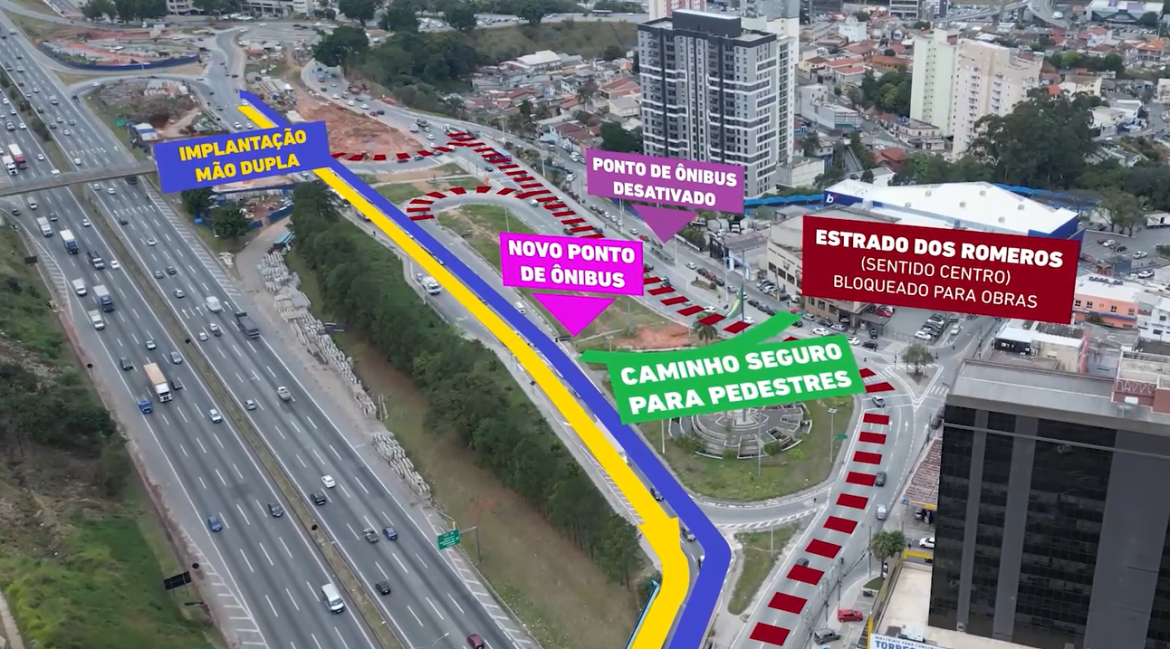 Intervenção viária altera trânsito na região da Praça das Bandeiras em Barueri a partir desta quarta (23)